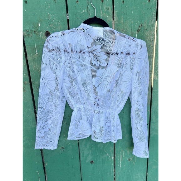 Vintage White Lace Front Tie Cardigan Women's Size Small - Picture 2 of 5